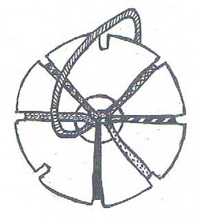 taking the third thread from the left across the other two and into the empty notch