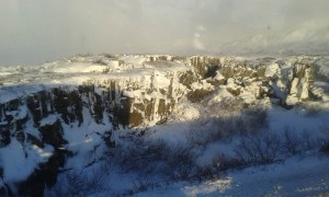 The landscape north of Reykjavik from the tour bus - there was a strong wind that day, whipping the powdery snow up into a white out later on!