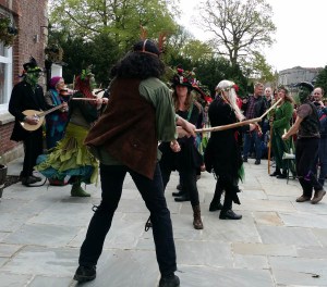 Morris dancing to celebrate Mayday in Glastonbury 2018